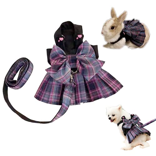 Dog Dress,Dog Harness and Leash Set,Puppy Cat Bunny Rabbit Clothes for Small Large Dogs Dresses - color: APurple, size: XX-Small