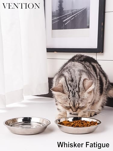 VENTION Stainless Steel Shallow Cat Food Bowl 8.1 Inch, Medium Whisker Fatigue Cat Food Dish 26.7 Fl.oz, Replacement Basic Kitten Bowls Bulk for Elevated Stand, Dishwasher Safe (Set of 4) - size: 8 1/10 Inch-Outer Dia.