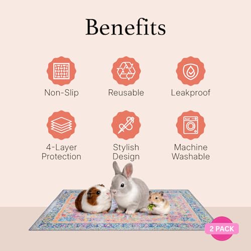 Reusable 2-Pack Small Animal Pet Bedding Mats - 16" x 24" Inch Hamster Bedding - Machine Washable Guinea Pig Cage Liners-Guinea Pigs,Rabbits & Ferrets Waterproof Pee Pad (Mystic Fuchsia) | Waterproof, absorbent, washable, reusable cage liner and bedding m