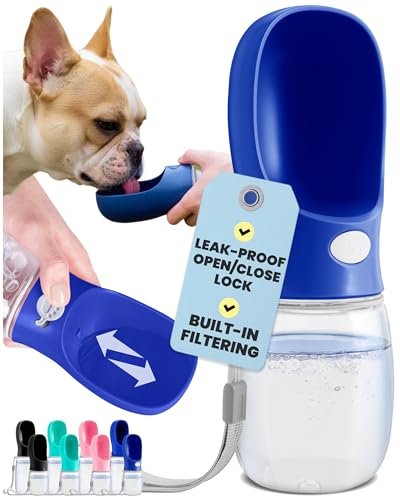 MalsiPree Dog Water Bottle Dispenser - 12 oz Navy Blue, Leak-Proof | 12oz leak-proof bottle & bowl - one-hand use - Use for dog walks, travel, hiking, park & beach days - color: Navy Blue, size: 12oz - Standard