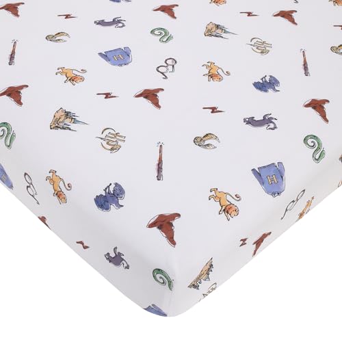 Warner Brothers Harry Potter Welcome Little Wizard Navy, Burgundy, Blue, and White 100% Cotton Fitted Crib Sheet - color: Harry Potter - Welcome Little Wizard