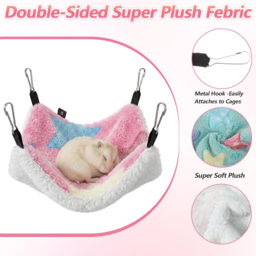 2 Pack Hamster Hammock,Ferret Hammock for Cage with Hooks,Small Animal Hammocks for Rats, Squirrels, Sugar Gliders, Guinea Pigs, Hamsters and Other Small Animals,7.87 x 7.87 in