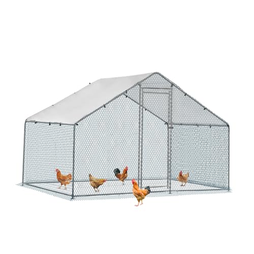 Outvita 6.5 x 6.5 FT Metal Chicken Coop Walk-in Poultry Run Pen | Waterproof Cover and Large Habitat Design Support Chickens and Small Animals in Yard Farm Patio - color: Silver, size: 78.0"L x 74.0"W x 78.0"H