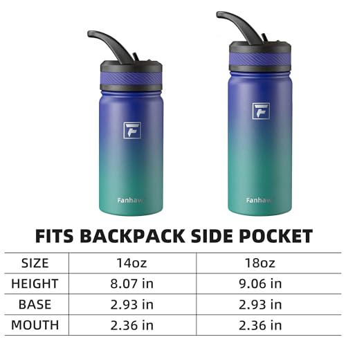 Fanhaw 14 oz Kids Water Bottle for School, Insulated Water Bottle with Straw Lid, Stainless Steel Vacuum Insulated Bottle for Boys & Girls, Leak-Proof, BPA Free(Purple Green) - color: Purple Green