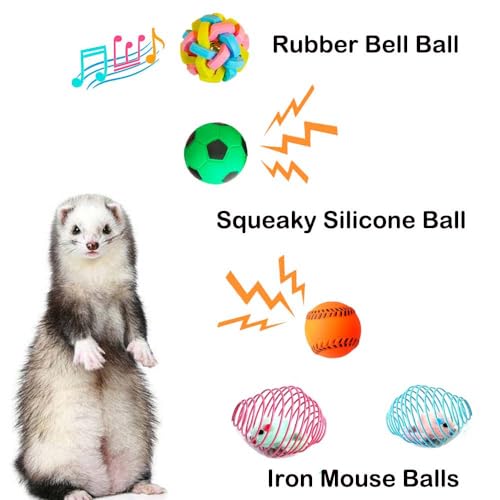 12 pcs Ferret Squeaky Toy Balls Squeaker Toys Teething Colorful Bouncy Rubber Bell Balls Mylar Crinkle Interactive Sound Toy Exercise Scratch Chew Toys for Ferrets Pet Cat Dogs - color: pattern 2