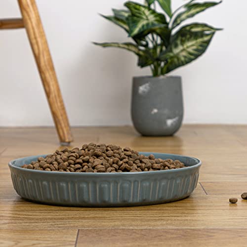 Shallow Dog Bowls, 8" Ceramic Dog Food Plate for Small and Medium Breeds, Non-Slip, Flat and Wide, Dishwasher Safe, Suitable for Puppies and Kittens (Grey) - color: Grey, size: 8 inch
