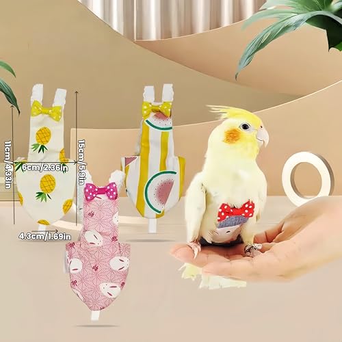 2Pcs Bird Diapers Bird Harness Flight Suits Diapers with 80 Inch Flying Leash Parrot Nappy Washable Cute Urine Wet Suit for Cockatiel Conure Macaw Budgies Parakeet-Rabbit&Kitten,M - size: M