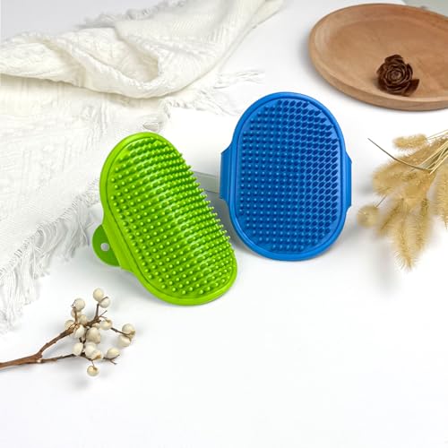2-Pack Pet Grooming Bath Brush Set for Dogs & Cats, Soft Rubber Shampoo Massage Comb with Adjustable Ring Handle