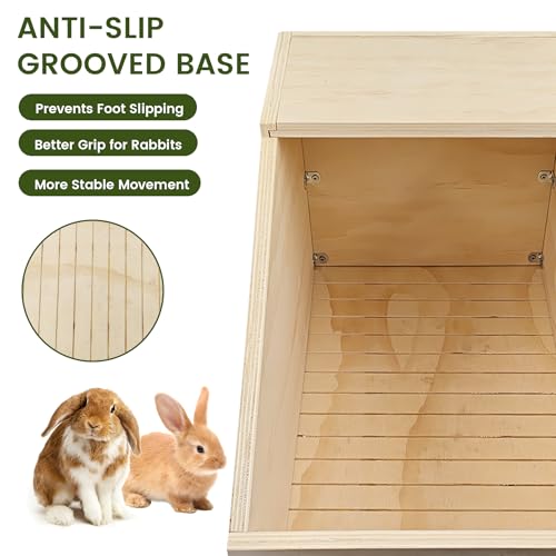 Rabbit Nesting Box 20.5" x 12.6" x 12.6", Large Wooden Bunny Nest Box with Sliding Top & Bottom Panels, No Exposed Nails, Easy Clean Rabbit Hideout for Breeding & Small Animals