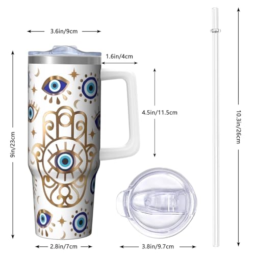 30oz Evil Eye Stainless Steel Tumbler with Handle and Straw, Evil Eyes Hand Insulated Cup Travel Coffee Mug Water Bottle with Lid and Straw, Women Gifts - color: EvilEye