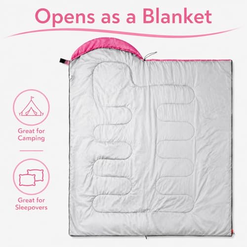 Sleeping Bags for Adults & Kids, Lightweight Camping Sleeping Bag | Waterproof Backpacking Sleeping Bag for Girls, Boys & Teens, Warm 3-Season Design for Hiking, Camping & Outdoor Travel - color: 3lb-Pink