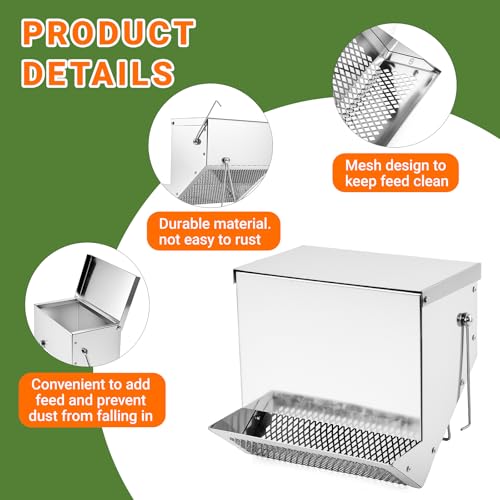 Rabbit Feeders for Cages,3.5 Pound Metal Trough Feeder with Water Bottle | Galvanized Steel Outdoor Bunny Food Dispenser Automatic for Rabbits Chicken Guinea Pig Pet and Other Small Animals Silver