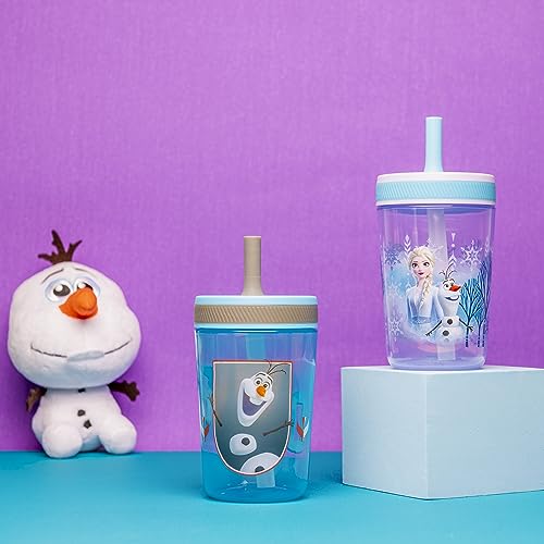 Zak Designs Disney Frozen II Movie Kelso Tumbler Set, Leak-Proof Screw-On Lid with Straw, Made of Durable Plastic and Silicone, Perfect Bundle for Kids (Frozen 2 Olaf, 15 oz, 2pc Set) - color: Frozen 2