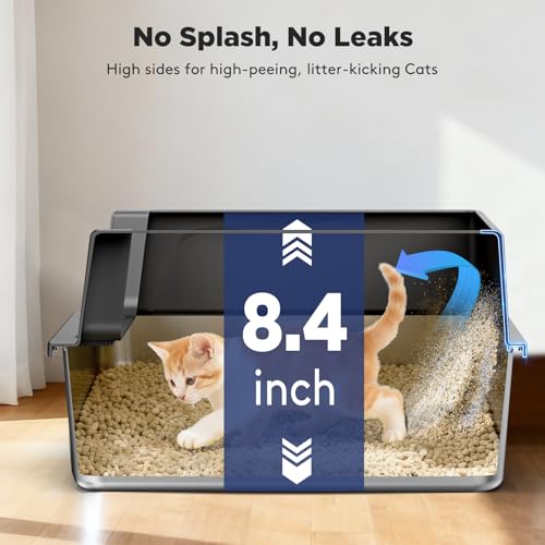 FURTIME 2 Pack Stainless Steel Cat Litter Box with Lid, Metal Kitty Litter Box for Small Cats, Kitten Litter Boxs with Non-Sticky, Anti-Leakage, Easy to Clean, 17"x13"x8.4" (Small) - color: Grey