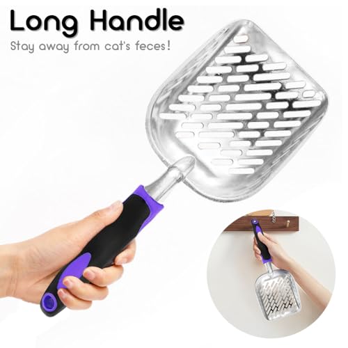 Cat Litter Scoop-Metal Litter Scooper-Kitty Metal Scooper-Long Handle | Kitten Scooper-Poop Sifting-Mesh Shovel-Aluminum Alloy Metal-Suitable for Cat Litter Box-Christmas Gift(Purple) - color: Purple, size: L
