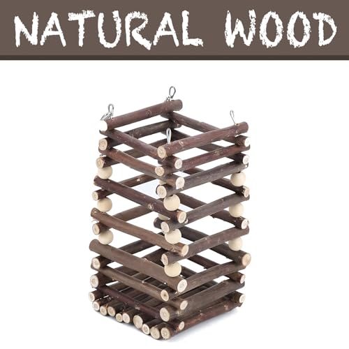 Apple Wood Hay Feeder for Small Animals - Durable Pine & Apple Wood Hay Rack with 2 Hooks - Food Dispenser & Grass Holder for Rabbit, Guinea Pig, Chinchilla, Hamster, Gerbil, 10x10x18cm