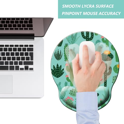 Mouse Pad with Wrist Support, Ergonomic Mouse Pad with Memory Foam Wrist Rest Cushion, Non-Slip Rubber Base Gaming Mice Pad for Home Office Computer Laptop, Cactus - color: M35-Cactus
