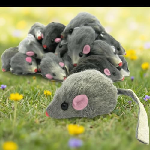 Cat Mouse Toy, 5 Pcs Faux Fur Mouse Toys for Cats 6.7” Cat Mice Toys Interactive Realistic Size Grey Furry Rattle Mice Cats Toy No Catnip Feline Chew Plaything Self Play (Grey)
