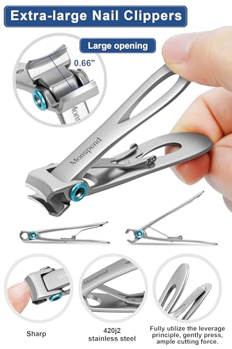 Toenail Clippers for Seniors Thick Toenails, Heavy-Duty Toenail Clippers, Adult Thick Toenail Long Handle,Aluminum Storage Box (Blue)