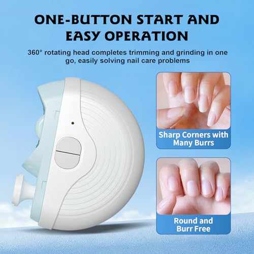 Electric Nail Clippers for Adults Seniors, 3 Speeds Strong Power Automatic Nails Clipper with Polisher and LED Light, Rechargeable Clippers for Thick Toenails Fingernails(White) - color: White