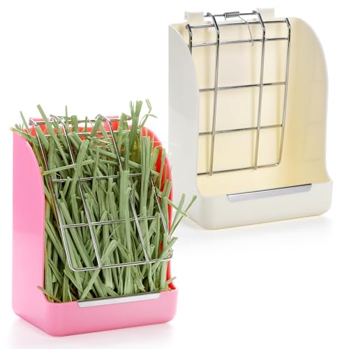 Foraineam 2 Pack Hay Feeder for Rabbits and Guinea Pigs - Plastic Food Bowl, Less Waste Rack Manger, Dispenser for Chinchillas and Other Small Animals