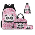 Cherry Floral Panda Bookbag for Girls Kids Backpack and Lunch Box Set Water Bottle Bag and Novelty Pencil Box 4 in 1 Sets Boys 7th Grade School Bag with Compartment 17 inch Soft Back Packs - color: Cherry Floral Panda