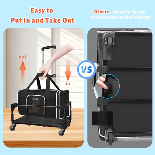 Small Pet Carrier 18"x11"x11" with Wheels Airline Approved, Black | for Delta/American/United Airlines, Lockable Safety Zippers and Anti-Scratch Mesh, Pets Under 10 lbs - color: Black and Wheeled, size: 18.0"L x 11.0"W x 11.0"H