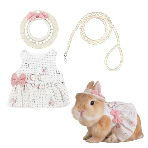 Rabbit Harness and Leash with Lovely Hat - Bunny Harness Escape Proof for Walking Running Hiking Camping Outdoor - Cute Small Animal Harness Leash Set (Medium) - size: Medium