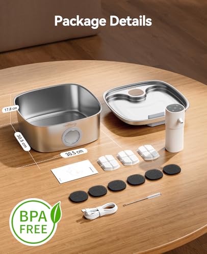 Cordless Wider Tray Dog Water Fountain, 5000mAh Battery Operated Dog Water Bowl Dispenser with 3 Motion Sensor, FEELNEEDY Stainless Steel Pet Water Fountain for Multi-Pets, Easy Setup & Clean, 8L