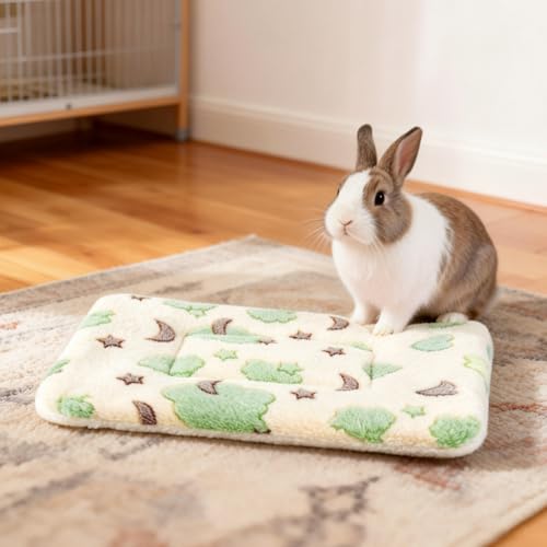 2 Pcs Bunny Bed, Washable Rabbit Bed, Double-Sided Fleece Sleeping Pad for Guinea Pig, Dwarf Rabbit, Chinchilla, Ferret, Hamster, Warm Small Animal Cage Mat, 13x10in, Yellow Star & Moon - color: Yellow Star & Moon
