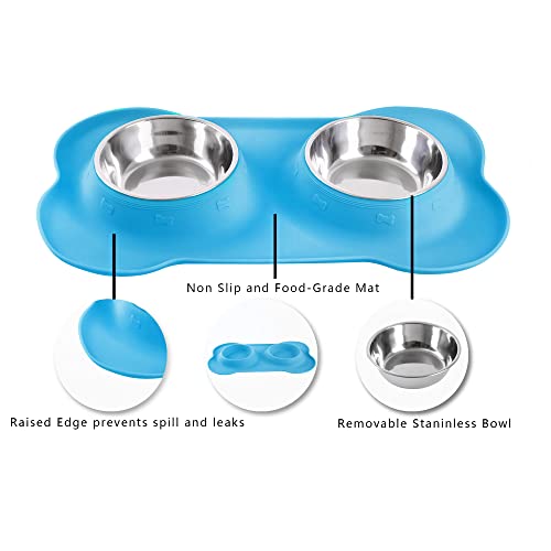 Hubulk Pet Dog Bowls 2 Stainless Steel Dog Bowl with No Spill Non-Skid Silicone Mat + Pet Food Scoop Water and Food Feeder Bowls for Feeding Small Medium Large Dogs Cats Puppies (Small, Turquoise) - color: Turquoise, size: Small