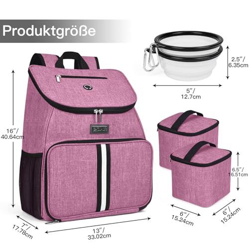BAGLHER丨Dog Travel Bag, Airline Approved Pet Supplies Backpack, Dog Travel Backpack with 2 Silicone Collapsible Bowls and 2 Food Baskets - color: Light pink-A