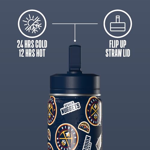 Hydrapeak NBA Officially Licensed Denver Nuggets Mini 14oz Kids Stainless Steel Water Bottle with Straw Lid & Flexible Handle, Double Wall Insulated, Spill Proof, Perfect for Back to School - color: Denver Nuggets