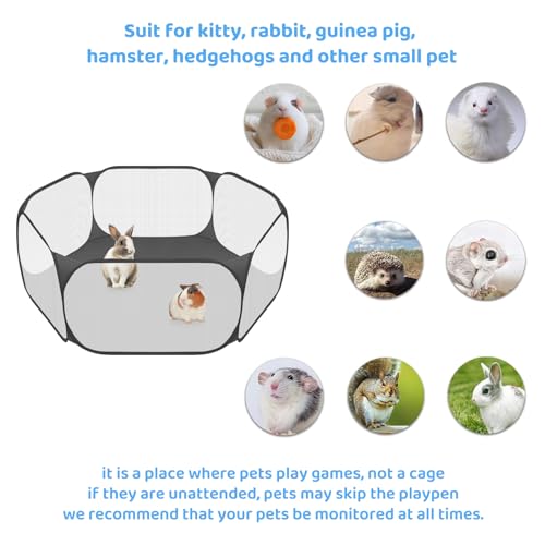 Amakunft Small Animal Playpen, Pop-Up Portable Play Yard for Guinea Pigs, Rabbits, Hamsters, Hedgehogs, Foldable Exercise Fence with Breathable Mesh for Indoor Outdoor Use | 47 x 24 x 15 in portable guinea pig play pen with breathable mesh, folds flat for