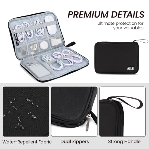 Cable Organizer Bag, Electronics Organizer Case for Tech Accessories | Store chargers, cables, power banks and adapters with elastic loops, mesh pockets and organized compartments for travel. - color: black, size: L