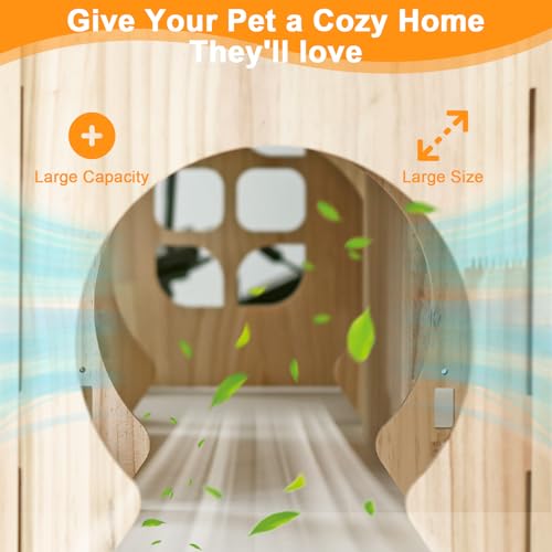 Large Natural Wooden Rabbit Castle,Bunny House,Detachable Rabbit Hideaway, Indoor Hamster Castle with Ramp, Small Animal Houses & Habitats for Guinea Pig Chinchilla Ferret - size: Large Natural wooden