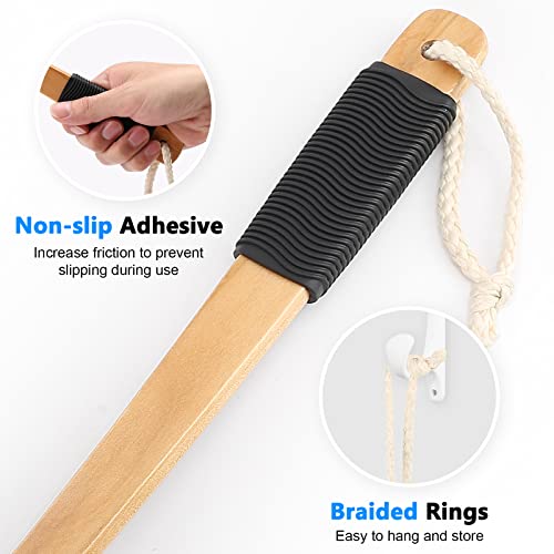 FORENEE Black Loofah on a Stick, PE Mesh Back Scrubber, Long Wood Handle | Soft PE mesh creates rich lather for gentle cleansing; coated long wood handle, non-slip rubber grip and hanging loop - style: Black（Long Handle）