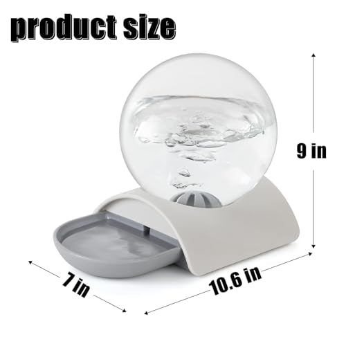 Pet Water Dispenser, 2.8L Automatic Gravity Cat Water Dispenser for Cats, Dogs & Rabbit, Detachable Cat Dog Water Dish Feeder with Spherical Waterer Bubble, Grey