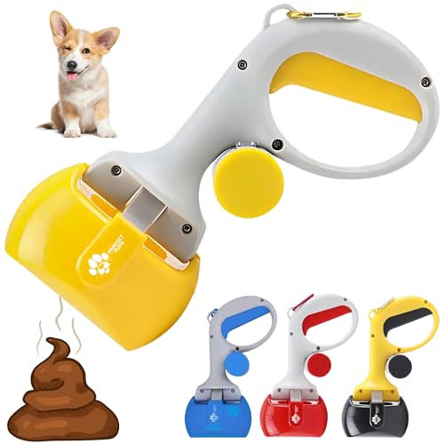 Dog Pooper Scooper for Small & Medium Dogs, 10” x 5” Lightweight Poop Scooper with Ergonomic Comfort Grip, Non-Stick Surface, Portable & Easy to Clean - color: Yellow