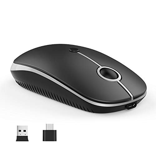 VssoPlor Type C Wireless Mouse, USB C MacBook Wireless Mouse, Black Silver | Dual Mode Cordless Mice with USB and Type C Receiver Compatible with PC, Laptop, MacBook and All USB C Devices - color: Black and Silver