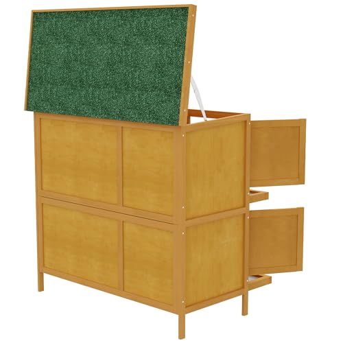 PawHut Wooden Bunny Rabbit Hutch, Small Animal Habitat with Ramp, Removable Tray & Weatherproof Roof, for Rabbits, Chickens, Ducks, Indoor/Outdoor, Yellow - color: Yellow