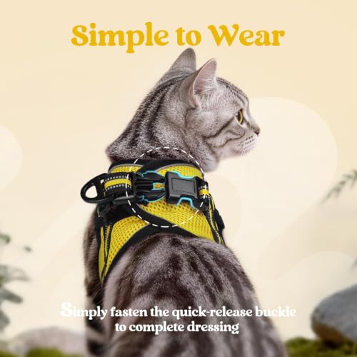 rabbitgoo Cat Harness and Leash Set, Step-in Soft Vest, Bright Yellow | Escape Proof, Lightweight, Easy-on & Adjustable, Hook & Loop with Buckle, Reflective, for Kittens & Small Cats Walks, S - color: Bright Yellow, size: S