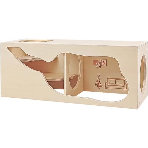 Hamster Hideout Wooden House,Hamsters Multi Chamber Hideout,Small Animal Habitat for Clear Observation,Hamster Toys for Dwarf Hamstersm,Gerbils, Hedgehogs, Rats, Mice(Living Room) - color: Living Room