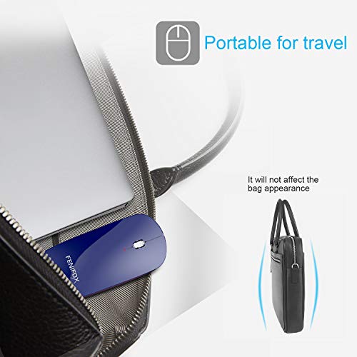 FENIFOX Wireless Bluetooth Mouse, Slim Travel Silent Rechargeable Blue | Flat, Portable, Whisper Quiet, 3 Buttons Design , 2400 DPI Precision for iPad Laptop MacBook Tablet iPhone - color: Blue