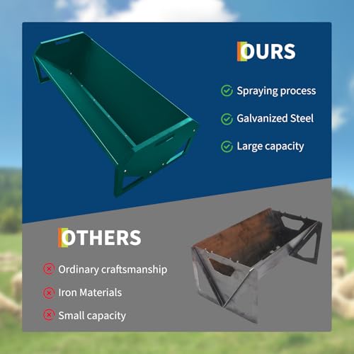 22 Gallon Capacity Livestock Feeder, 45" Hay Feeder for 10 Sheep Once, Heavy Duty Steel Livestock Feeding Trough for Horse, Goat, Sheep, Cattle, Cow, Alpaca, Dark Green | Heavy Duty Steel Livestock Feeding Trough for Horse, Goat, Sheep, Cattle, Cow, Alpac