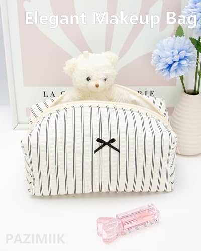 PAZIMIIK Cozy Makeup Bag for Women,Zipper Cosmetic Pouch,Stripe Black | Soft Cosmetic Organizer for Makeup,Skincare,Toiletries,Daily Beauty Essentials,Purse,On-the-Go,Bridesmaid Gifts - color: Stripe Black