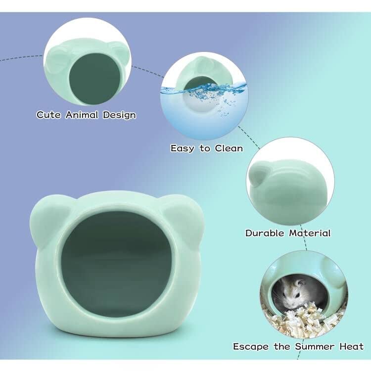 Ceramic Hamster House, Cute Animal Shaped Hamster Cave, Summer Cool Small Animal Hideout Habitat Decor for Dwarf Hamsters, Small Gerbils (Grey) - color: Grey