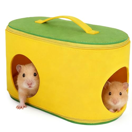 Christmas Guinea Pig Hideout, Large Cozy Bed, Warm Small Animal Cage House for Chinchilla, Hamster, Ferrets, Hedgehog, Rats and Other Small Pets - color: YLW+GRN