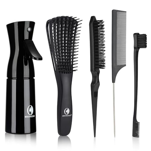 Hair Brush Set, Hair Brushes for Women Men kid Wet Dry All Hair Detangling Parting Styling, Brush Set with Detangler Brush, Edge Brush, Teasing brush, Rat Tail Comb (Black) - color: Hair brush set 2