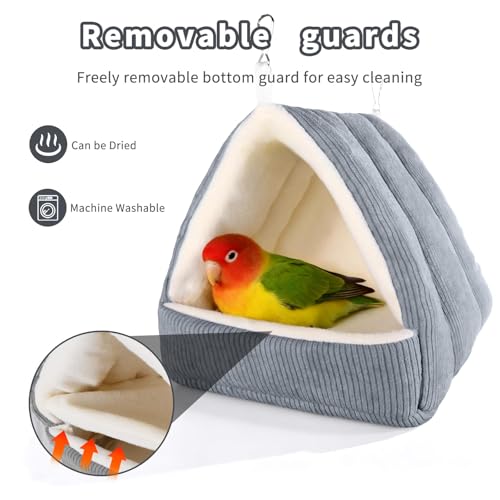 Small Winter Warm Bird Bed for Cage with Soft Plush Hanging Hammock & Hut Tent, Hideaway Sleeping Nest for Budgies, Cockatiels, Small Animals, and Guinea Pig Hideouts (Grey, S) - color: Grey, size: S